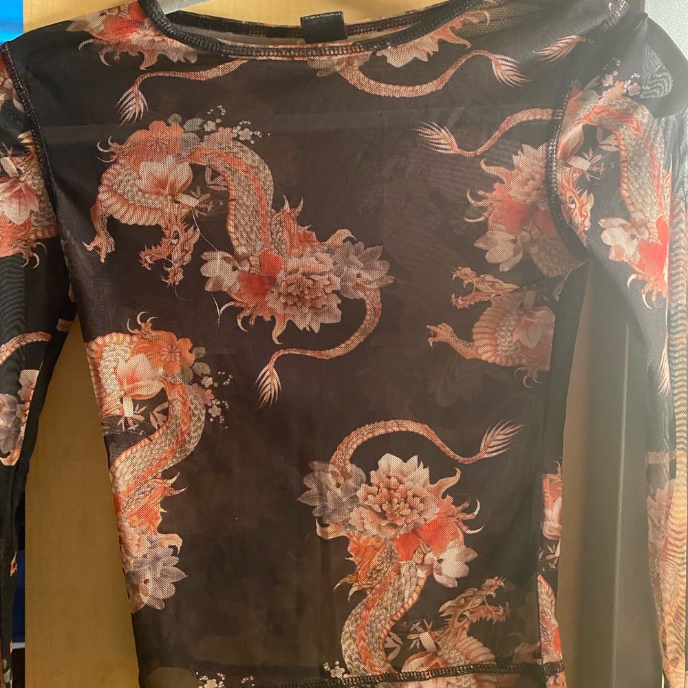 mesh dragon print shirt